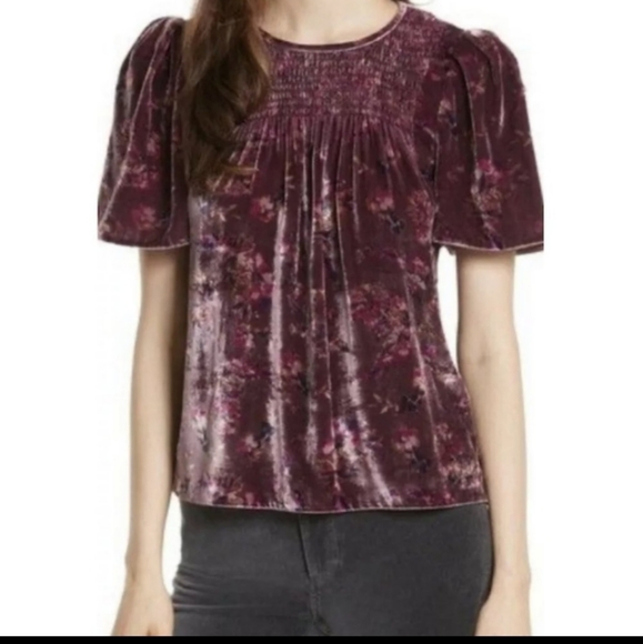 Rebecca Taylor Plum Jewel Velvety Smocked Top - Picture 2 of 15